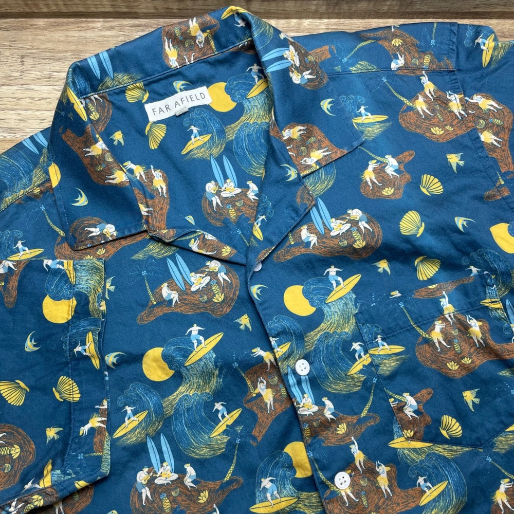 Far Afield Stachio Surf Story Beach Camp Collar Cotton Shirt Men 2-Med Huckberry